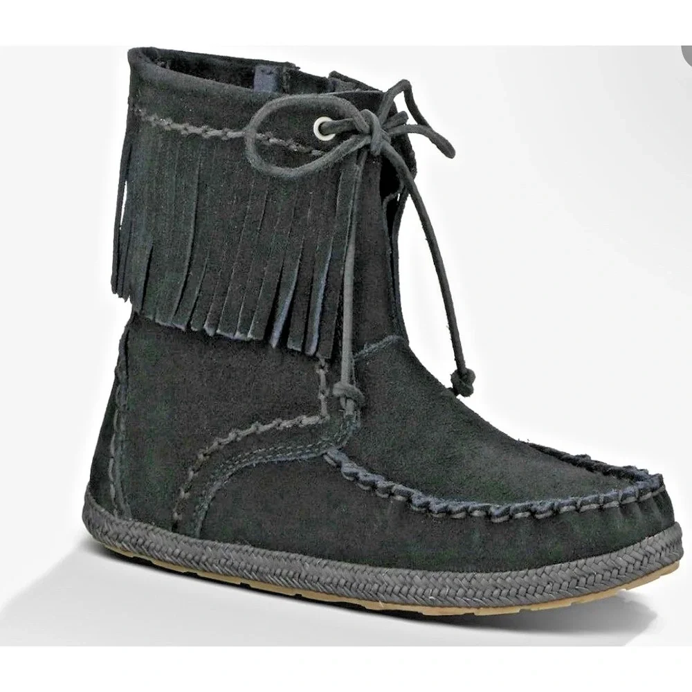 Ugg Australia Big Kid EU 36/US 6 Kyleigh Suede Fringe Moccasin Ankle Boots Black
